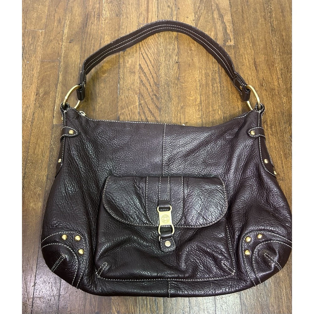Y2K the sak pink label purse Brown Pebbled Leather Shoulder Straps Gold Hardware